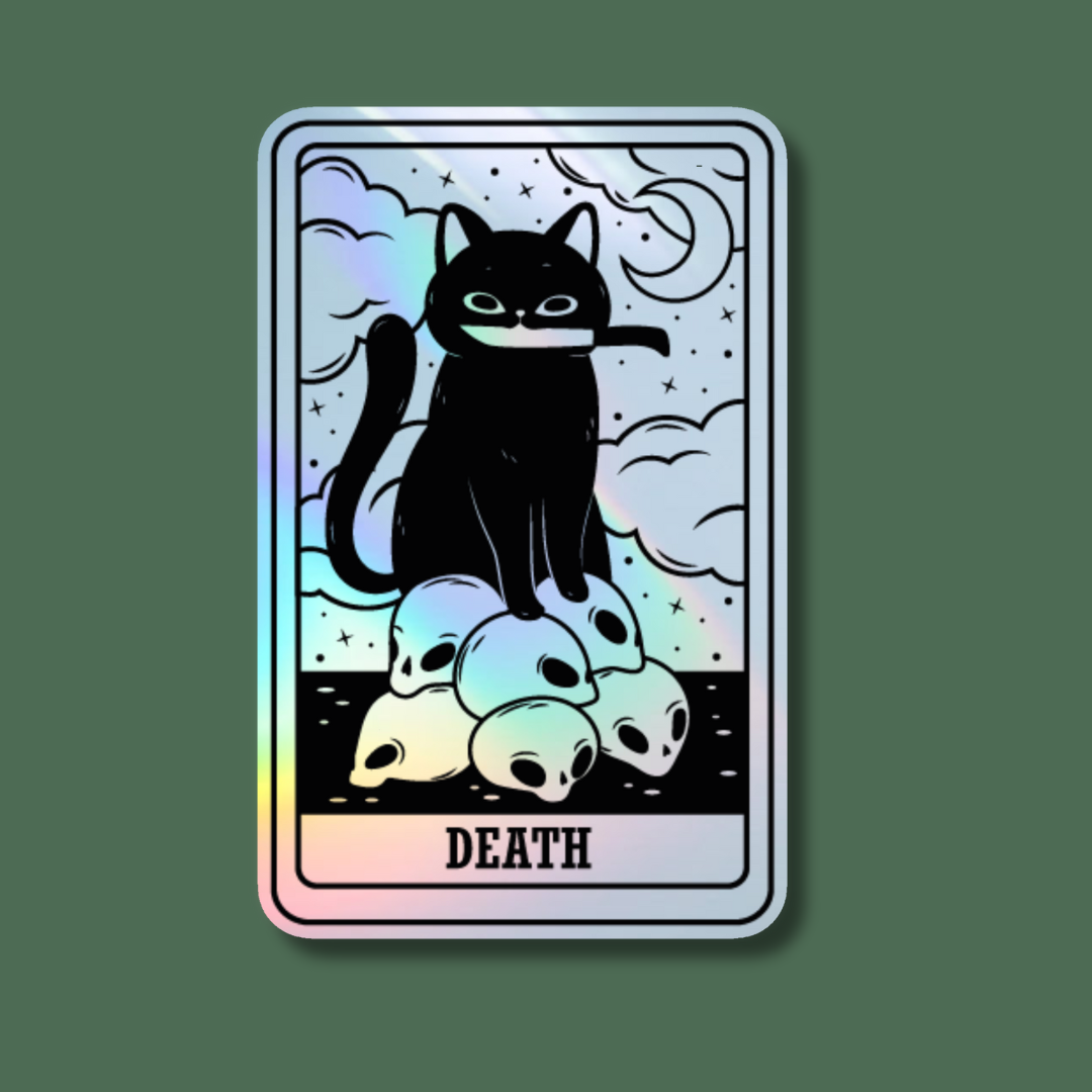 Death Cat Tarot Card Holographic Sticker