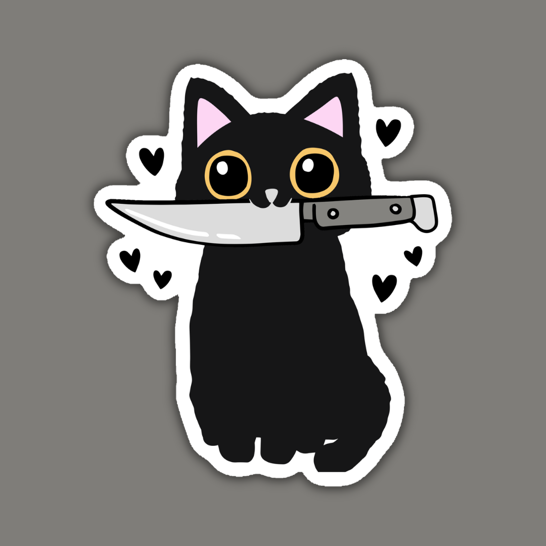 Black Cat with Knife Sticker