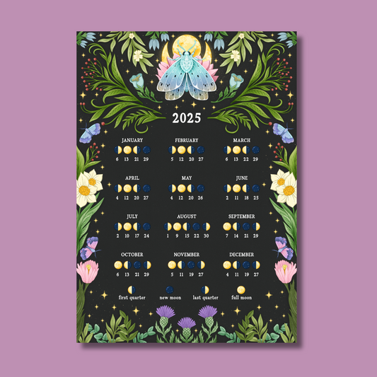 2025 Blue Moth Floral Lunar Magnetic Calendar