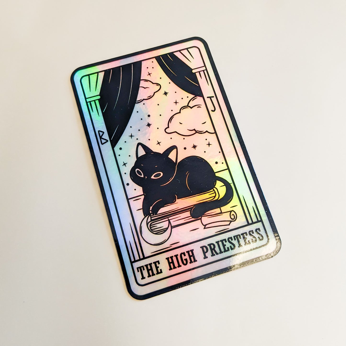 The High Priestess Cat Tarot Card Holographic Sticker