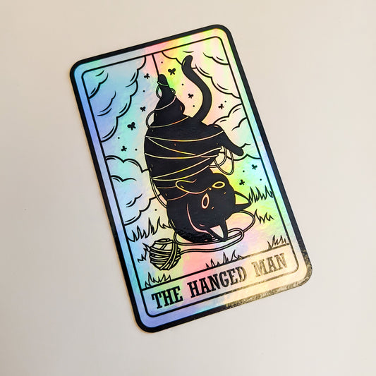 The Hanged Man Cat Tarot Card Holographic Sticker