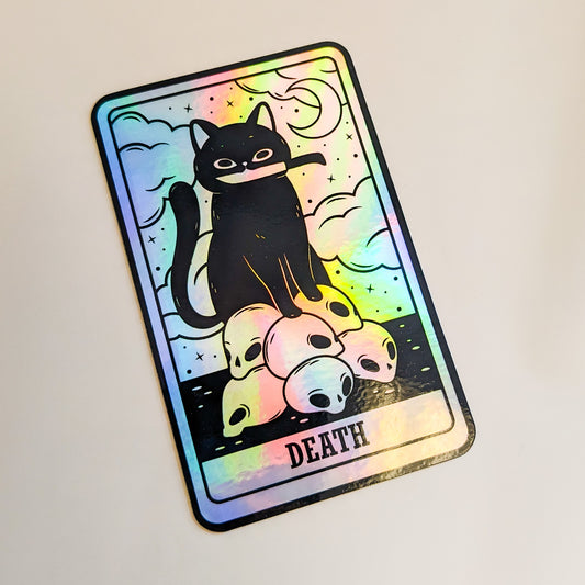 Death Cat Tarot Card Holographic Sticker