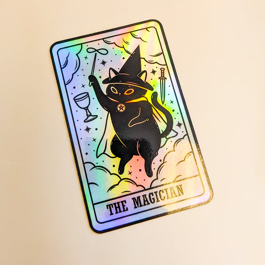 The Magician Cat Tarot Card Holographic Sticker