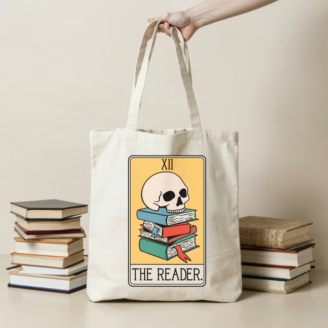 a person holding a book bag with a skull on it