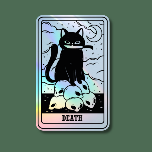 Death Cat Tarot Card Holographic Sticker