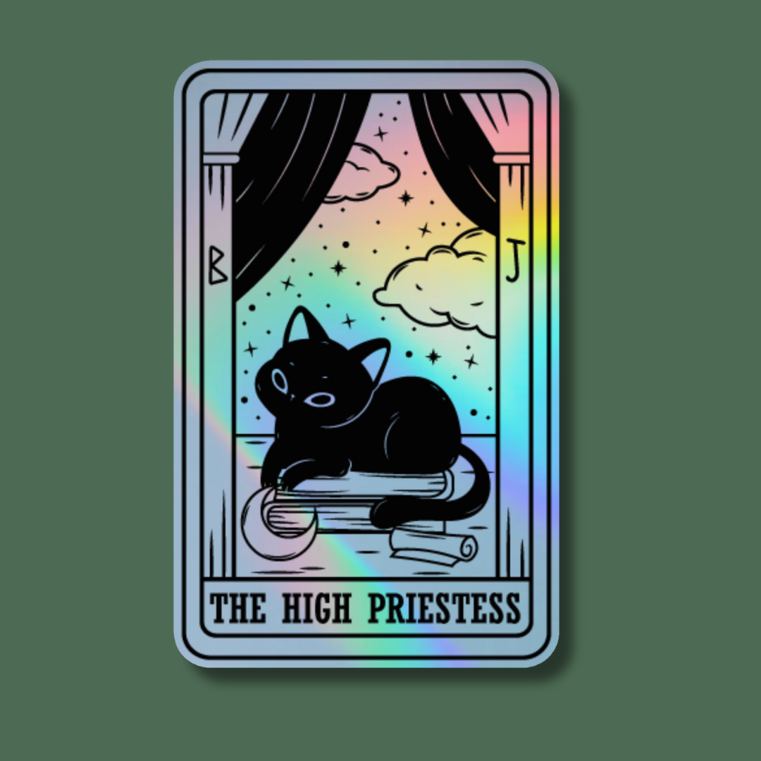 The High Priestess Cat Tarot Card Holographic Sticker