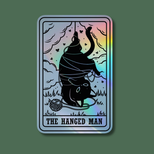 The Hanged Man Cat Tarot Card Holographic Sticker