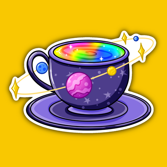 Rainbow Space Planets Teacup Sticker