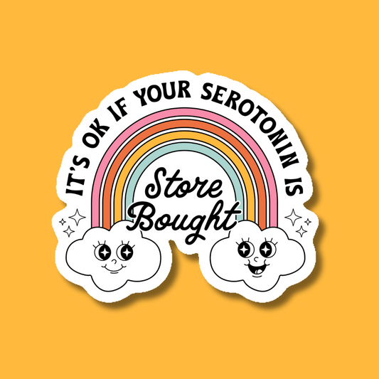 a sticker with a rainbow and clouds on it