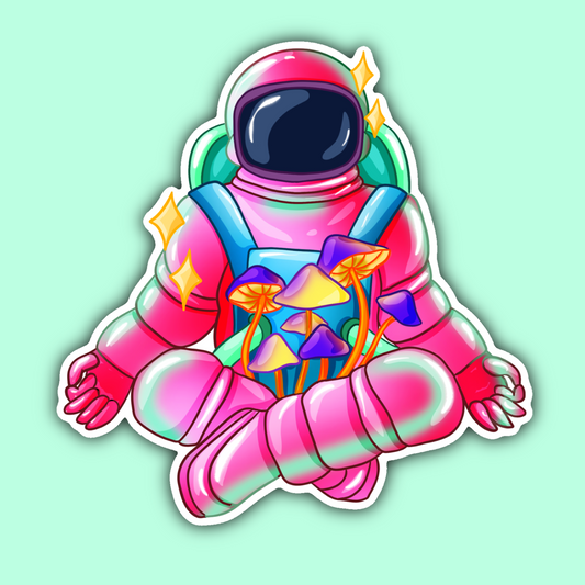 Psychedelic Yoga Mushroom Astronaut Sticker