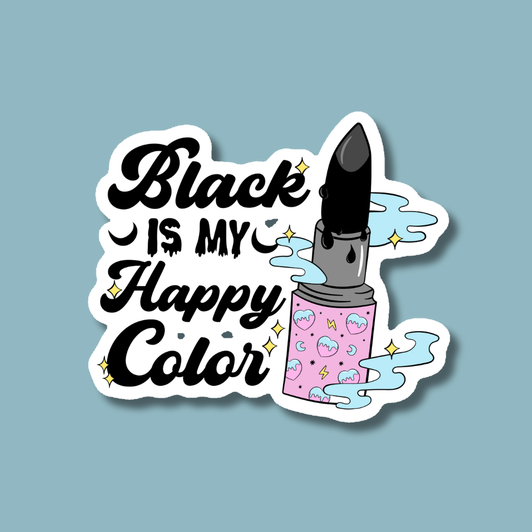 a sticker that says black is my happy color