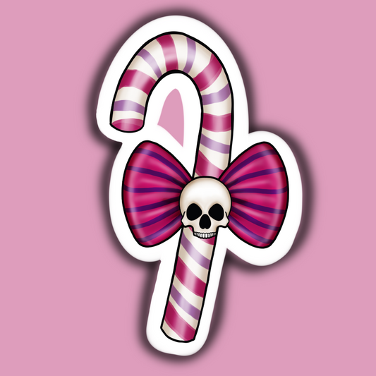 Skull Candy Cane Goth Christmas Sticker