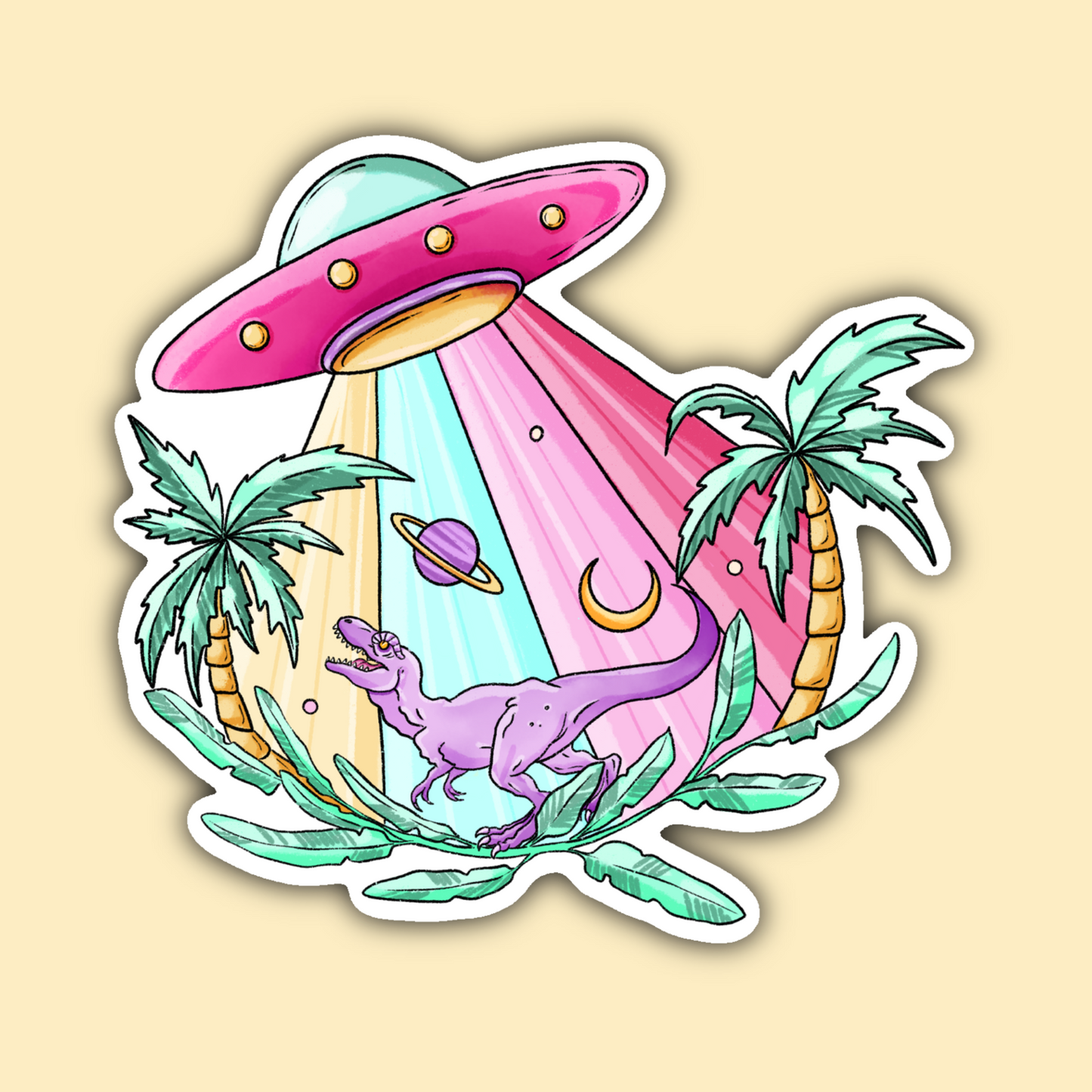 UFO Dinosaur Abduction Sticker